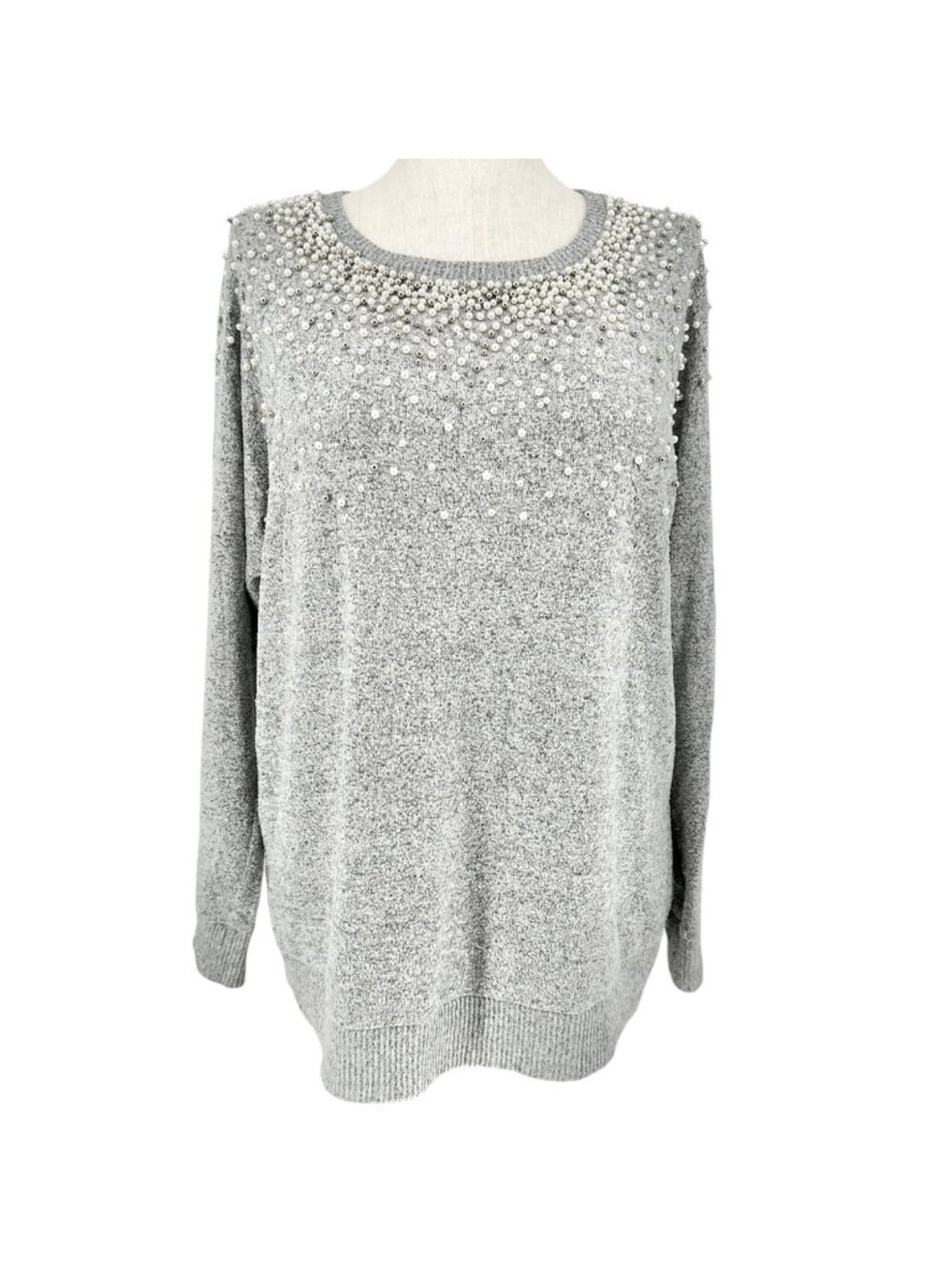 Torrid 2 Sweater Super Soft Plush Gray w Pearl Silver Bead Embellishments 18/20